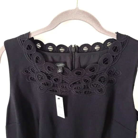 Talbots Fit & Flare Dress Embroidered Sz 6 Black Sleeveless Zip Dressy NWT $149 - Picture 4 of 9